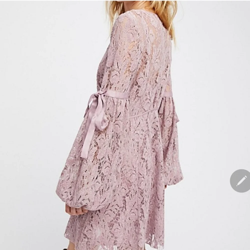 Free People Ruby Crochet Lace Mini Long Sleeve Dress in Soft Purple - Small - Picture 3 of 15